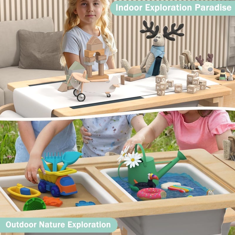 Yaofala Sensory Table for Toddlers Kids Sensory Bin Table with 2 Sensory Bins and Double-Sided Board, Birthday Gifts for Boys and Girls - Image 5